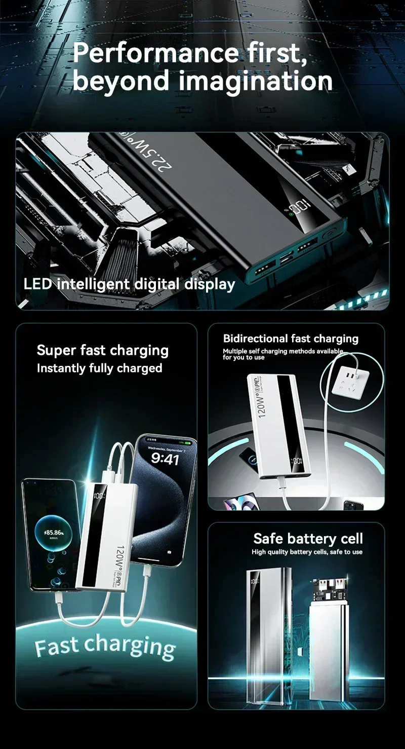 Lenovo 500000mAh 120W Portable Power Bank Large Capacity Super Fast Charge External Battery For Xiaomi Iphone 2026New Lenovo 500000mAh 120W Portable Power Bank Large Capacity Super Fast Charge External Battery For Xiaomi Iphone 2026New
