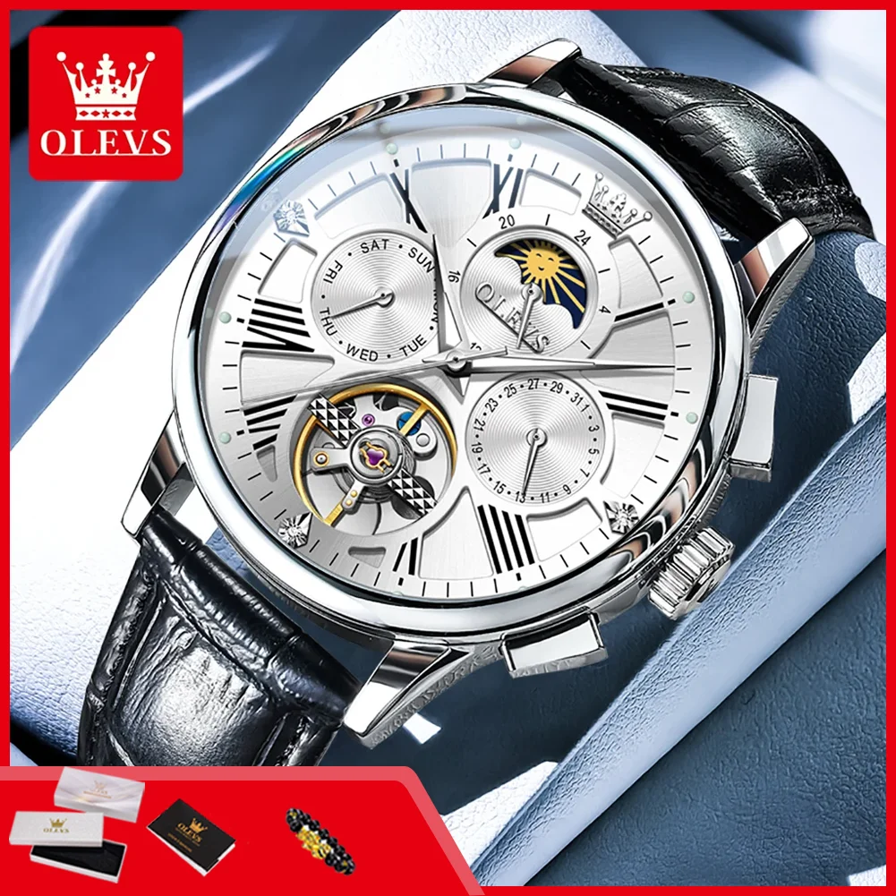 OLEVS 9912 Men's Watches 24 Hour Moon Phase Skeleton Flywheel Automatic Mechanical Wrist Watches for Man Leather Strap Man Watch
OLEVS 9912 Men's Watches 24 Hour Moon Phase Skeleton Flywheel Automatic Mechanical Wrist Watches for Man Leather Strap Man Watch