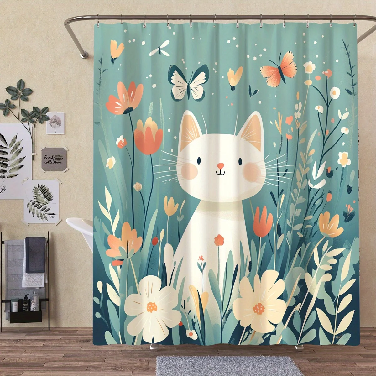 1pc Spring Delicate Cat and Butterfly Shower Curtain, Woven Design, Soft Floral and Butterfly Pattern, Bathroom Curtain
1pc Spring Delicate Cat and Butterfly Shower Curtain, Woven Design, Soft Floral and Butterfly Pattern, Bathroom Curtain