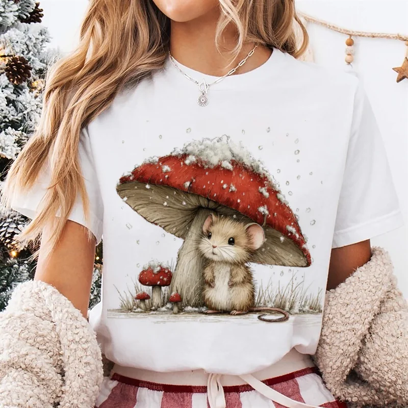 Mushroom Pattern Fun Mouse Printed T-Shirt New Year's Top O-Neck Women's Cute Fashion Style Women's Casual Christmas T-Shirt
Mushroom Pattern Fun Mouse Printed T-Shirt New Year's Top O-Neck Women's Cute Fashion Style Women's Casual Christmas T-Shirt