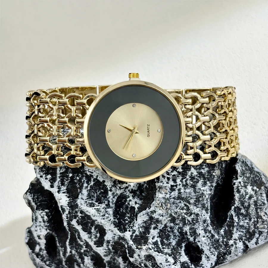 Classy Watch for Woman featuring Big Face, Black - Glass Bezel and Perforated Broad Band
Classy Watch for Woman featuring Big Face, Black - Glass Bezel and Perforated Broad Band