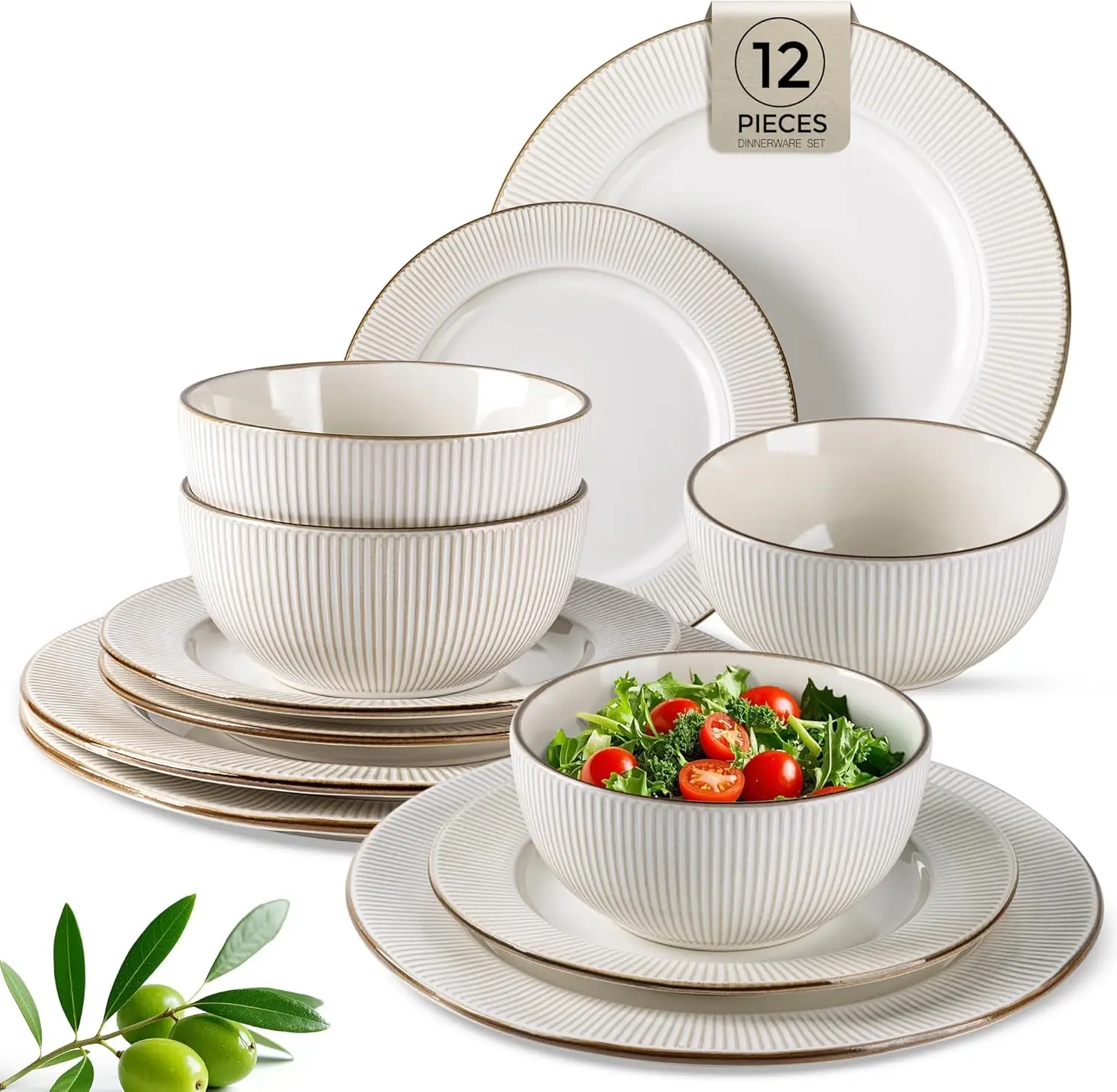 12pc Embossed Stoneware Dinner Set, Service for 4, Microwave & Dishwasher Safe
12pc Embossed Stoneware Dinner Set, Service for 4, Microwave & Dishwasher Safe