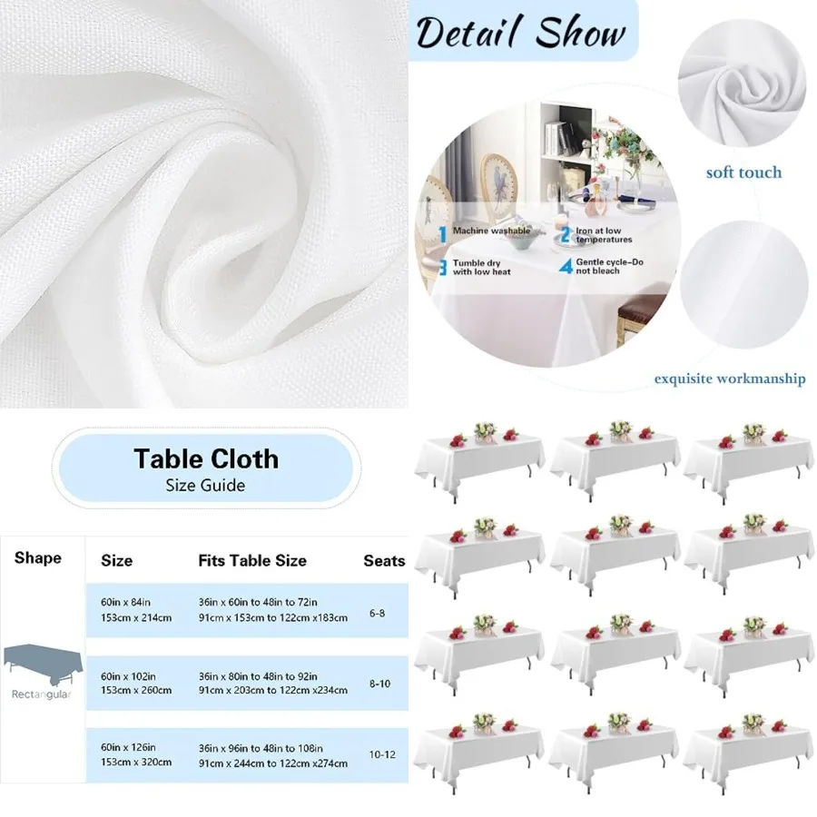 12 Pack Table Cloth Rectangle Table x 102 Tablecloths for 6 Feet Rectangle Tables. Stain and Winkle Resistant Polyester Washabl
12 Pack Table Cloth Rectangle Table x 102 Tablecloths for 6 Feet Rectangle Tables. Stain and Winkle Resistant Polyester Washabl