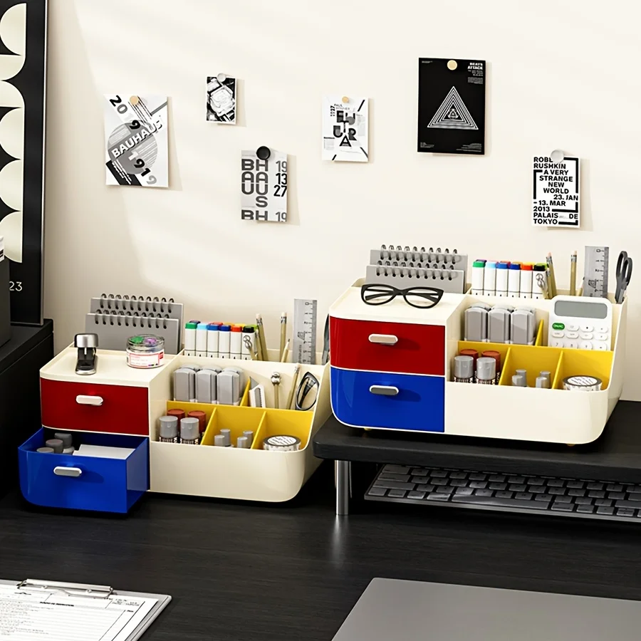 1pc Classic Bauhaus Style Desktop Organizer with Dual Drawers, Plastic Multi-Compartment Desk Storage Box
1pc Classic Bauhaus Style Desktop Organizer with Dual Drawers, Plastic Multi-Compartment Desk Storage Box