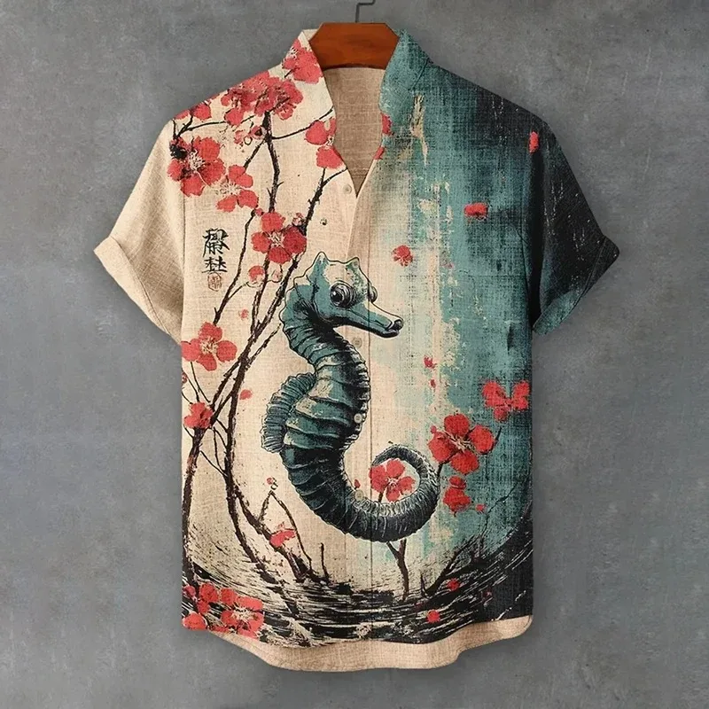 3D Seahorse Print Fashionable Pattern Comfortable Shirt Top New Men's Casual Short Sleeved Lapel Shirt with
3D Seahorse Print Fashionable Pattern Comfortable Shirt Top New Men's Casual Short Sleeved Lapel Shirt with