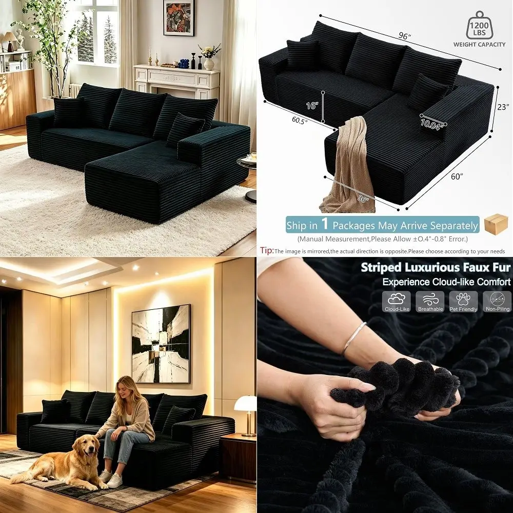 Boneless Couch for Living Room, Corduroy Cloud Sectional Sofa with LShape Chaise, Modular Memory Foam Couch with Deep Seat, No
Boneless Couch for Living Room, Corduroy Cloud Sectional Sofa with LShape Chaise, Modular Memory Foam Couch with Deep Seat, No