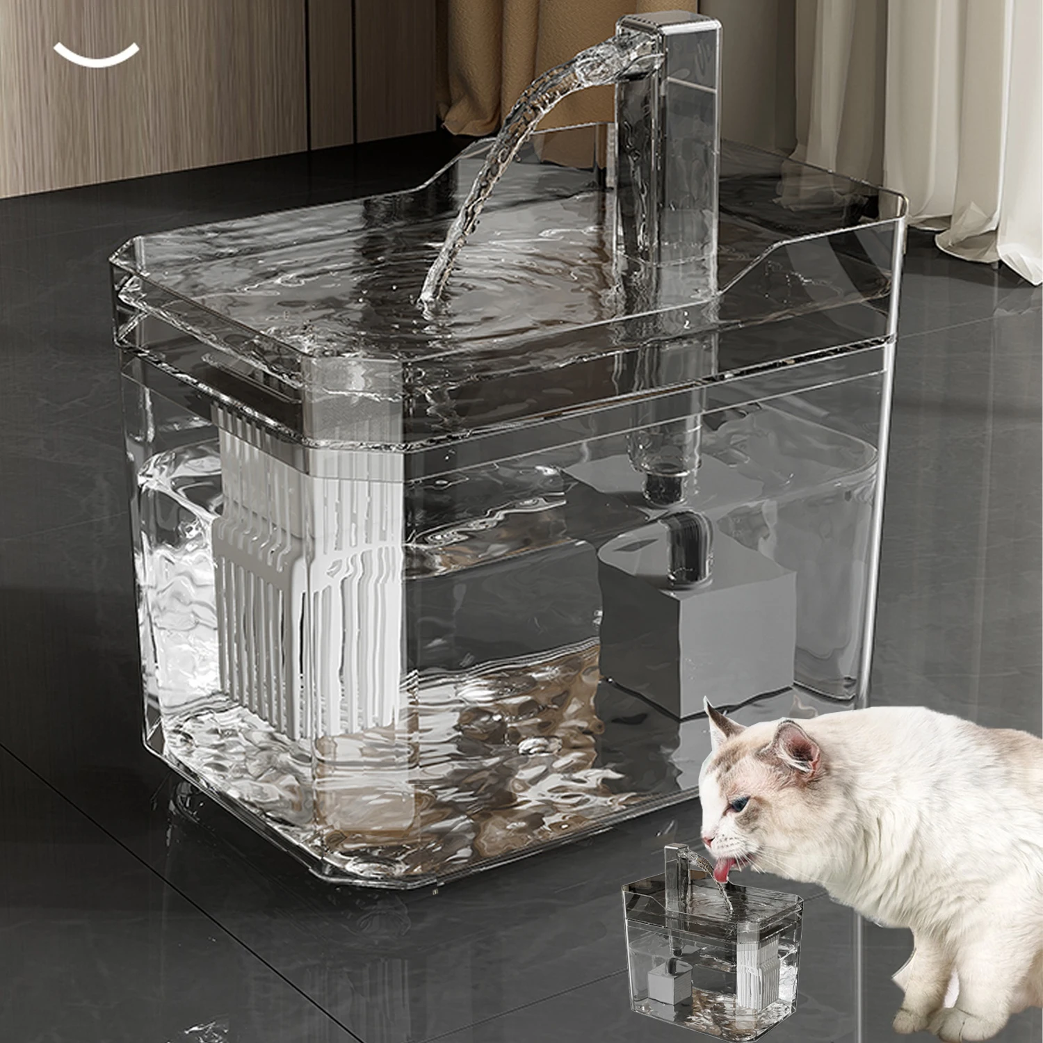 1.5L Cat Water Dispenser with Pump Filtered Water Mute Water Shortage Auto Power Off Automatic Circulating Flow Drinker
1.5L Cat Water Dispenser with Pump Filtered Water Mute Water Shortage Auto Power Off Automatic Circulating Flow Drinker
