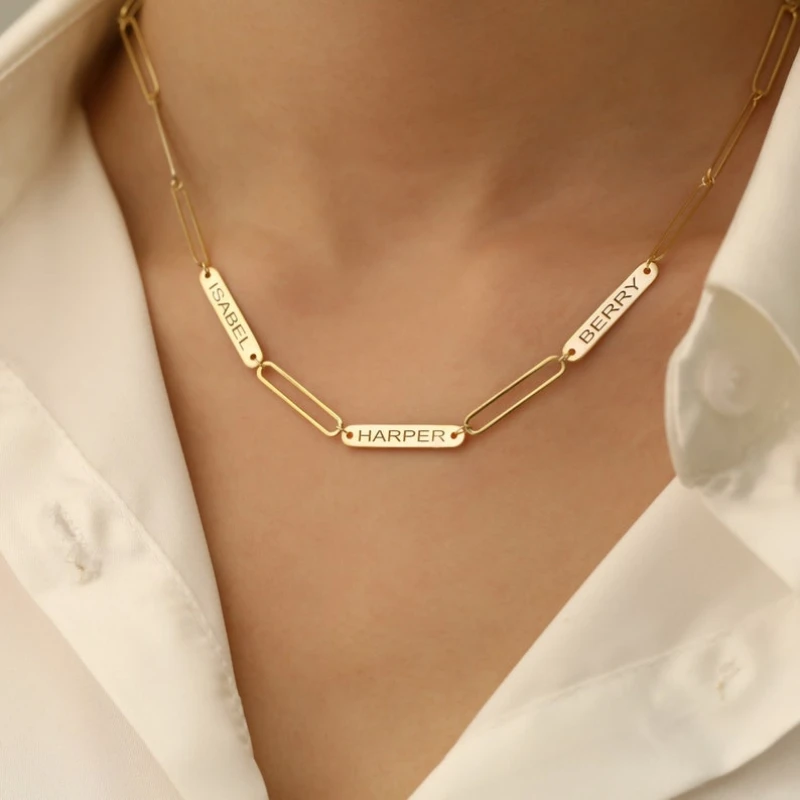 Personalized Paperclip Necklace Engraved Multiple Name Bar Necklace Charm Jewelry Gift for Women and Men
Personalized Paperclip Necklace Engraved Multiple Name Bar Necklace Charm Jewelry Gift for Women and Men