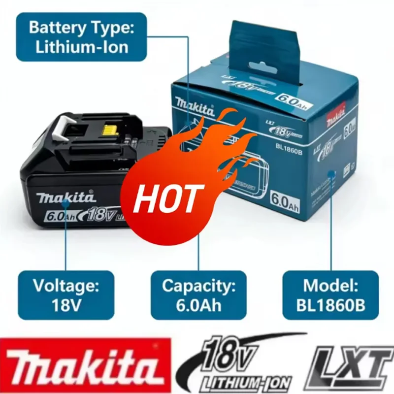 100% New Makita 18V BL1860B Rechargeable 6Ah Lithium-Ion Battery for Power Tools - Replaceable High-Performance 6000mAh Battery
100% New Makita 18V BL1860B Rechargeable 6Ah Lithium-Ion Battery for Power Tools - Replaceable High-Performance 6000mAh Battery
