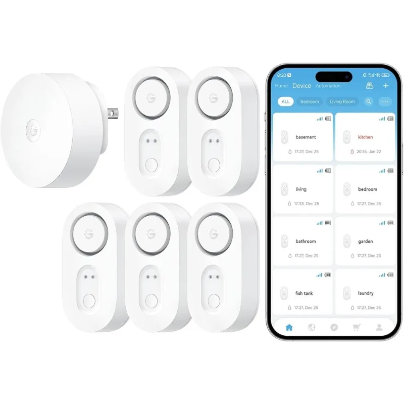 WiFi Water Leak Detector 1804ft Long Range with SMS Email APP Alarm 5 Year Battery 5 Pack for Home Kitchen Basement
WiFi Water Leak Detector 1804ft Long Range with SMS Email APP Alarm 5 Year Battery 5 Pack for Home Kitchen Basement
