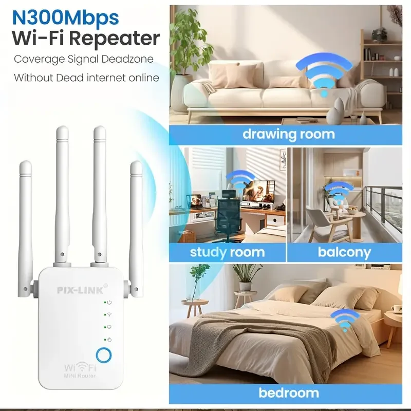 WiFi 300Mbps PIX-LINK Wireless Repeater Router Amplifier Repeator Signal Cover Extender Long Range Extender WiFi 300MbWR16Q
WiFi 300Mbps PIX-LINK Wireless Repeater Router Amplifier Repeator Signal Cover Extender Long Range Extender WiFi 300MbWR16Q