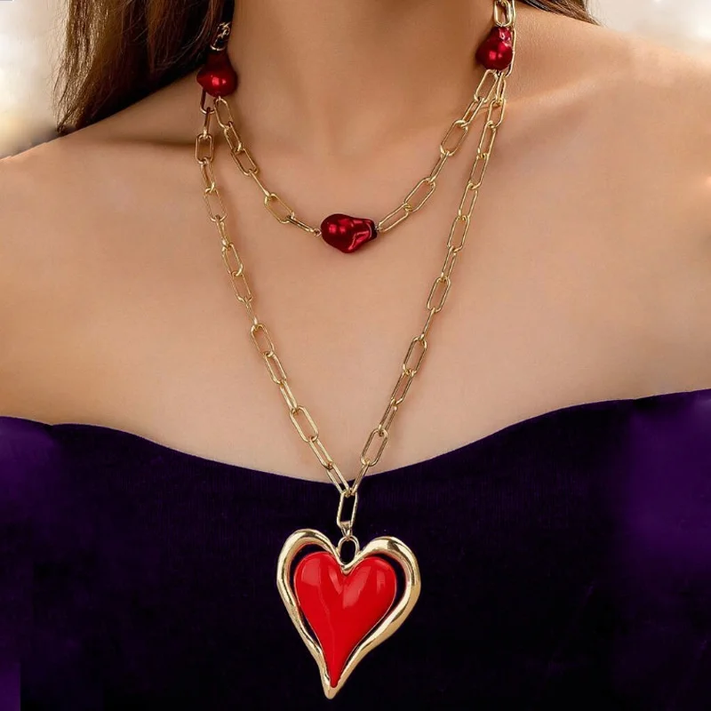 2-Piece Multi-Layer Chain Pendant Oil Red Heart-Shaped Drop Necklace For Women And Girls, Fashionable And Trendy Accessory
2-Piece Multi-Layer Chain Pendant Oil Red Heart-Shaped Drop Necklace For Women And Girls, Fashionable And Trendy Accessory