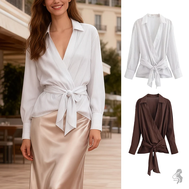 Женская модная рубашка с отложным воротником, полосатая рубашка с завязками на талии, стильная и универсальная, подходит для повседневного ношения и повседневной носки
Женская модная рубашка с отложным воротником, полосатая рубашка с завязками на талии, стильная и универсальная, подходит для повседневного ношения и повседневной носки