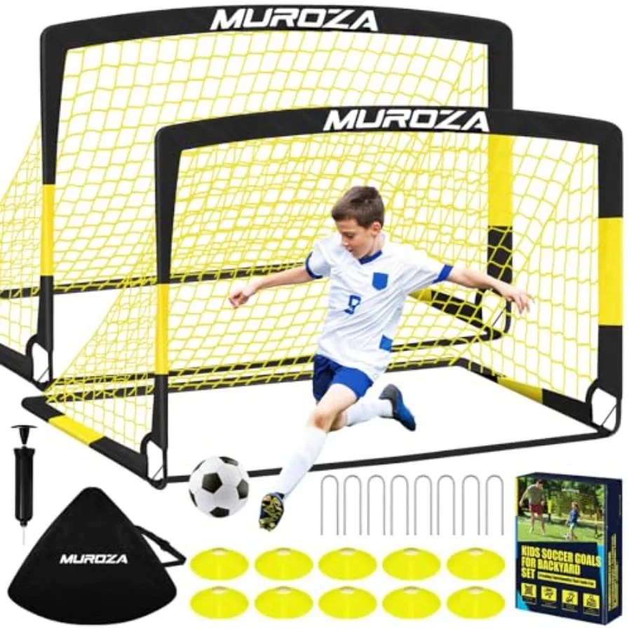 Backyard soccer training set for kids: portable pop-up nets, soccer ball, cones; polyester fabric, blue and yellow; quick-setup
Backyard soccer training set for kids: portable pop-up nets, soccer ball, cones; polyester fabric, blue and yellow; quick-setup