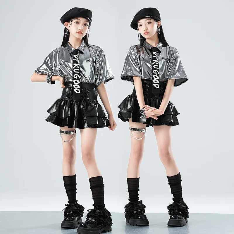 Girls K-pop Stage Outfits Fashion Performance Clothing Jazz Hip-Hop Dance Clothes Silvery Shirt Black Leather Skirt XH2812
Girls K-pop Stage Outfits Fashion Performance Clothing Jazz Hip-Hop Dance Clothes Silvery Shirt Black Leather Skirt XH2812