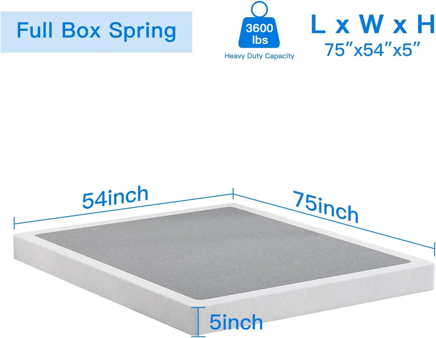 Full Box Spring-5 H Box Spring For Full Bed,Low Profile Box Spring Full Size, 3500Lbs Heavy Duty Metal Mattress Foundation
Full Box Spring-5 H Box Spring For Full Bed,Low Profile Box Spring Full Size, 3500Lbs Heavy Duty Metal Mattress Foundation