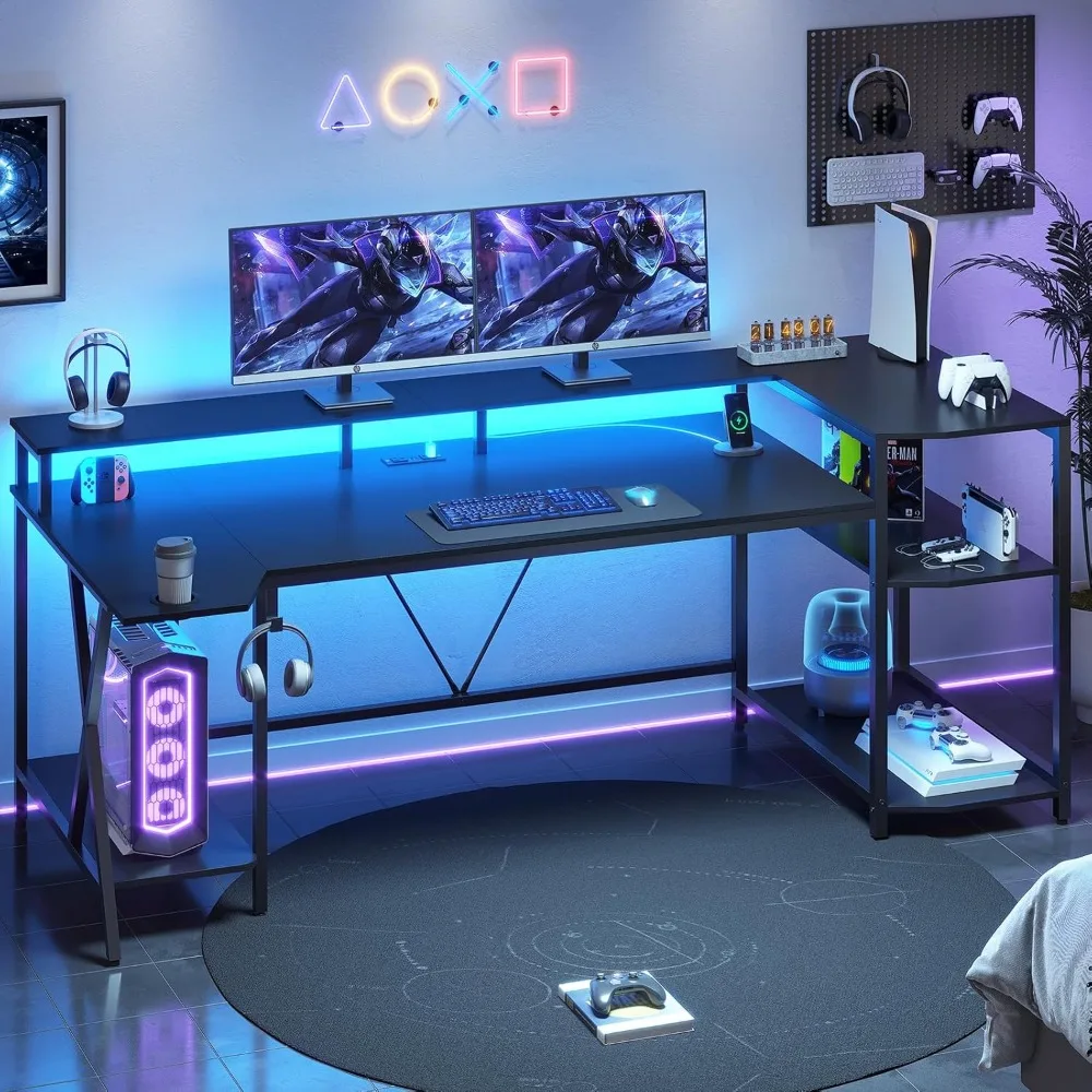 Gaming Desk 70.8'' with LED Lights and Storage Shelves, Computer Desk with Monitor Stand, Power Outlets and Cup Holder, L
Gaming Desk 70.8'' with LED Lights and Storage Shelves, Computer Desk with Monitor Stand, Power Outlets and Cup Holder, L