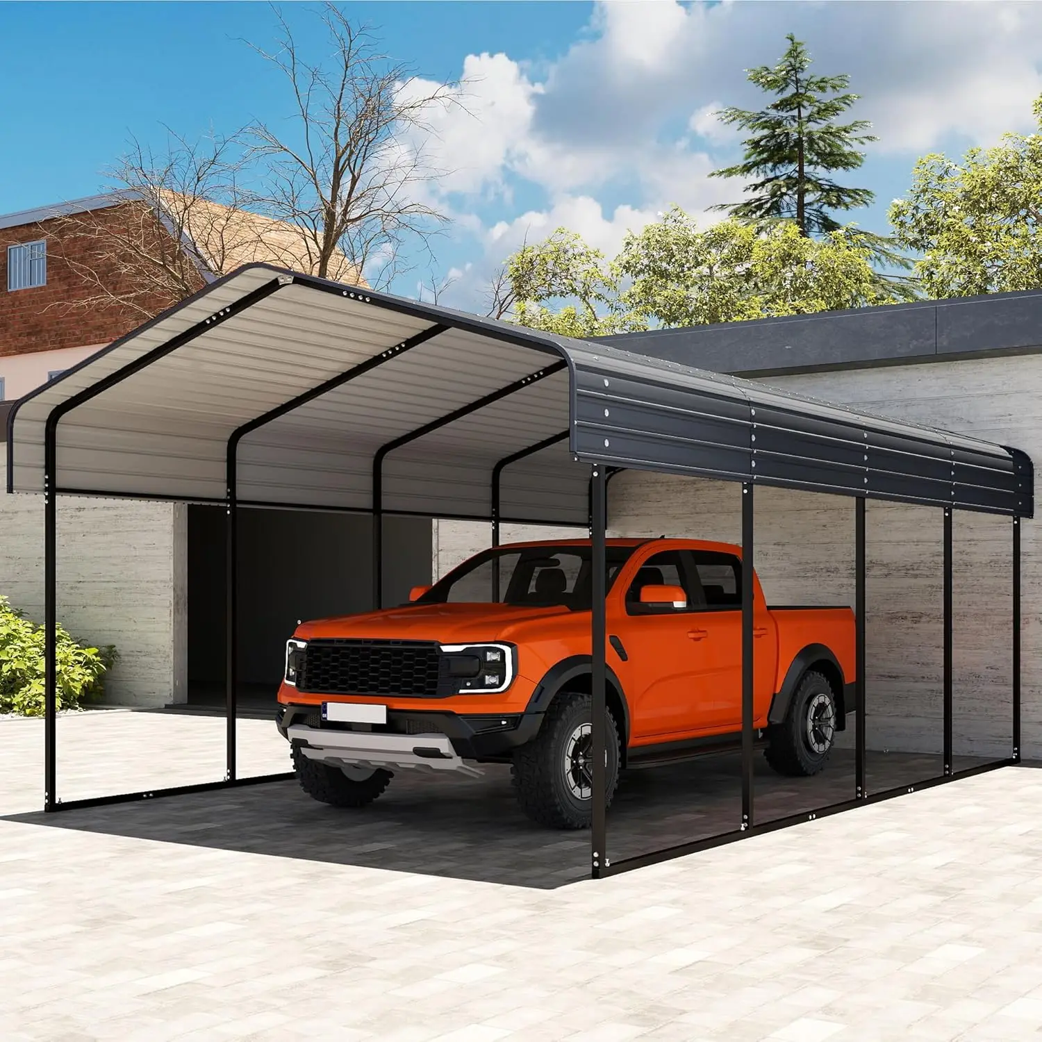 12x20 FT Metal Carport with Reinforced Base, Outdoor Heavy Duty Garage Car Shelter with Galvanized Steel Frame for, Customized
12x20 FT Metal Carport with Reinforced Base, Outdoor Heavy Duty Garage Car Shelter with Galvanized Steel Frame for, Customized