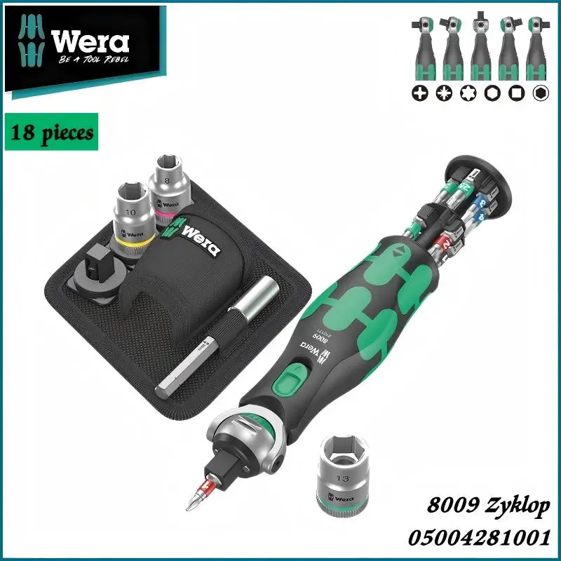 Wera 05004281001 8009 Zyklop, набор головок с храповым механизмом, 18 шт., поворотная головка, сверхмощный авторемонт, черно-зеленый карманный комплект
Wera 05004281001 8009 Zyklop, набор головок с храповым механизмом, 18 шт., поворотная головка, сверхмощный авторемонт, черно-зеленый карманный комплект