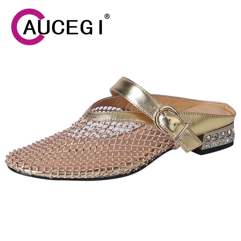 Aucegi New Bling Rhinestone Mesh Women Mules Round Toe Crystal Low Heels Fashion Summer Buckle Party Dress Handmade Footwear
Aucegi New Bling Rhinestone Mesh Women Mules Round Toe Crystal Low Heels Fashion Summer Buckle Party Dress Handmade Footwear