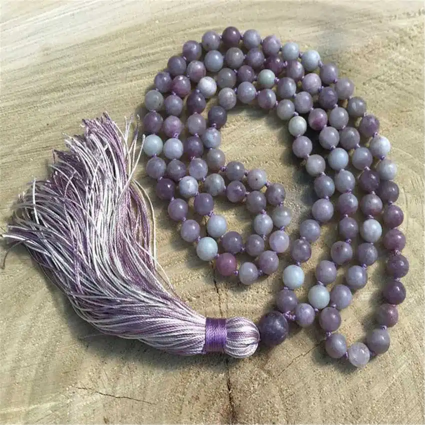 Natural Lepidolite Mala Beads Necklace 108 Beads with Lavender-White Tassel Healing Crystal Jewelry
Natural Lepidolite Mala Beads Necklace 108 Beads with Lavender-White Tassel Healing Crystal Jewelry
