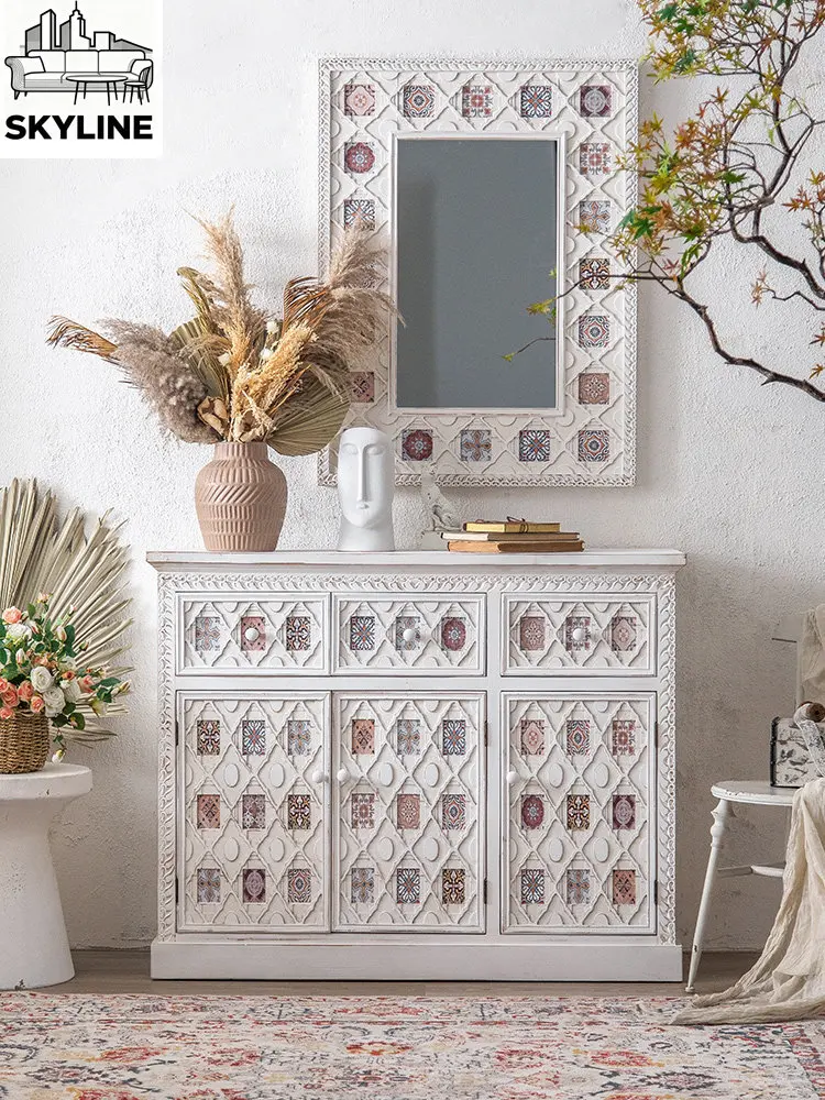 Home entrance cabinet retro and old foyer art decoration locker solid wood dining side cabinet
Home entrance cabinet retro and old foyer art decoration locker solid wood dining side cabinet