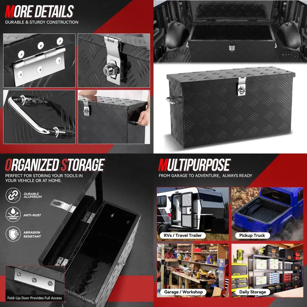Heavy-Duty 27 Aluminum Truck Toolbox with Waterproof Lid, Top Handle for Pickup Truck Bed Storage
Heavy-Duty 27 Aluminum Truck Toolbox with Waterproof Lid, Top Handle for Pickup Truck Bed Storage