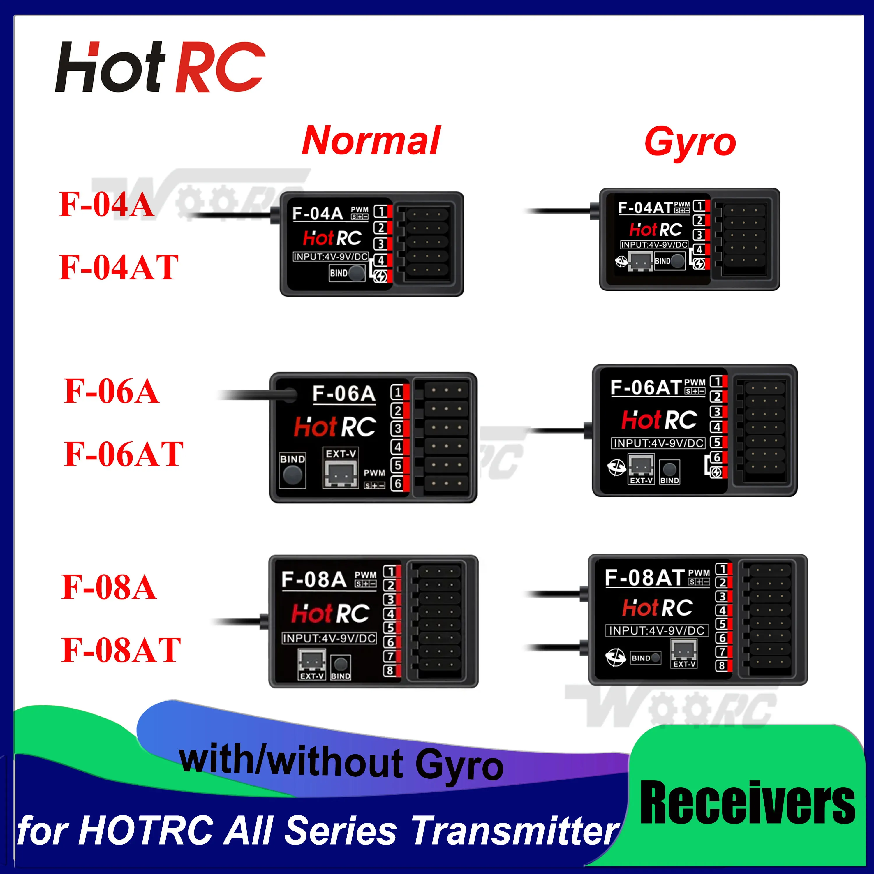 HOTRC 2.4Ghz Receivers F-04A F-06AT with/Without Gyro Light Control for CT-4A CT-6A CT-8A HT-8A DS600 Transmitter Remote Control
HOTRC 2.4Ghz Receivers F-04A F-06AT with/Without Gyro Light Control for CT-4A CT-6A CT-8A HT-8A DS600 Transmitter Remote Control