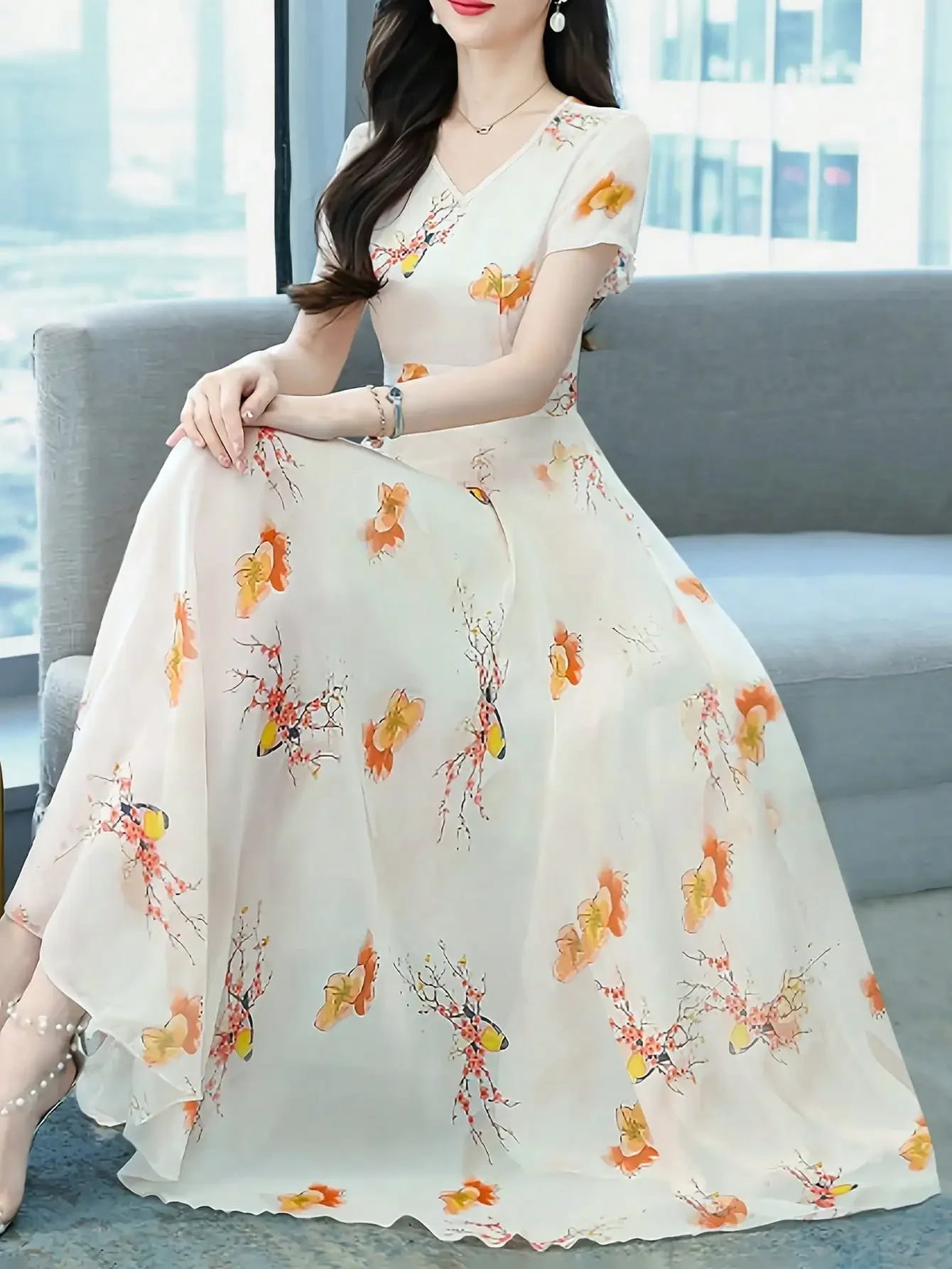 Women's Elegant Floral Print V-Neck Short Sleeve Maxi A-Line Long Dress Summer
Women's Elegant Floral Print V-Neck Short Sleeve Maxi A-Line Long Dress Summer