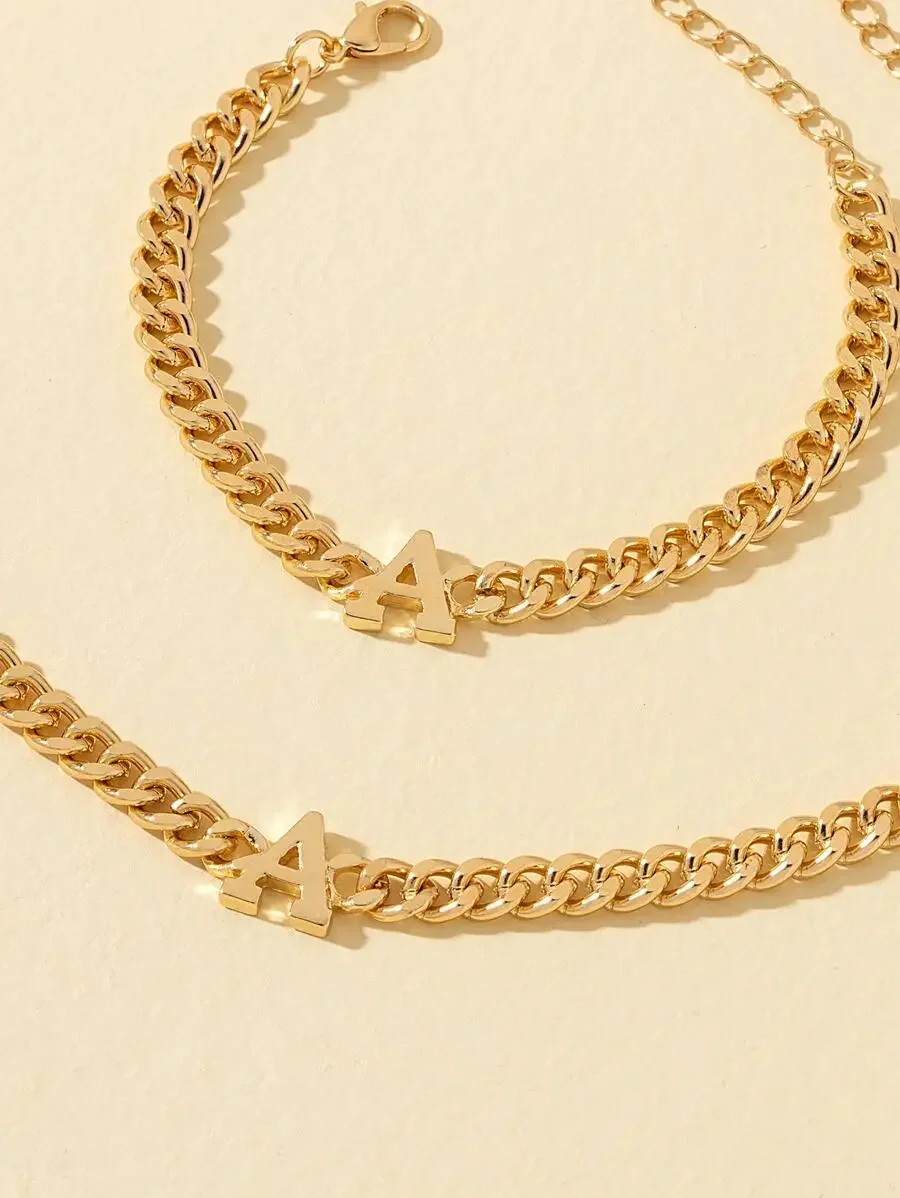 Fashion Zinc Alloy Letter A Chain Necklace And Bracelet Set For Women Daily Wear
Fashion Zinc Alloy Letter A Chain Necklace And Bracelet Set For Women Daily Wear