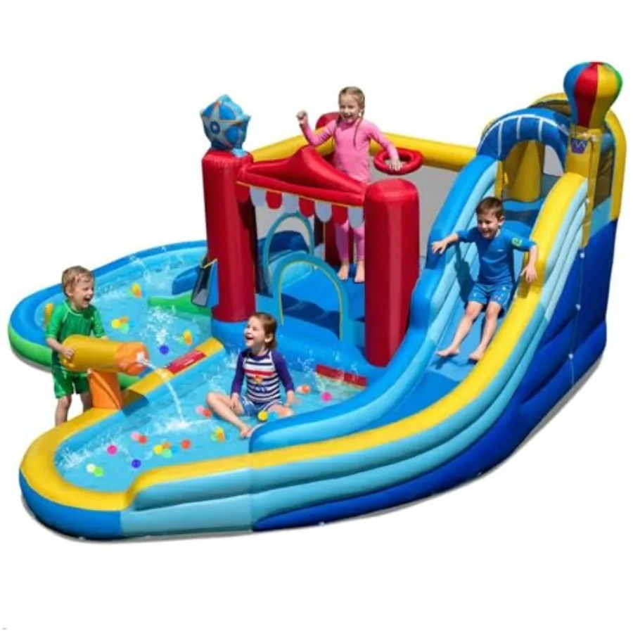 Inflatable Water Slide for backyard or indoor use, PVC material, blue and yellow, dual ball pits, climbing wall, wet/dry bouncy
Inflatable Water Slide for backyard or indoor use, PVC material, blue and yellow, dual ball pits, climbing wall, wet/dry bouncy