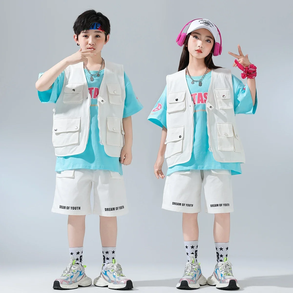 Children Street Dance Costume Jazz Hip Hop Dancing Outfit White Shorts Waistcoat T-Shirt Boys Girls Streetwear
Children Street Dance Costume Jazz Hip Hop Dancing Outfit White Shorts Waistcoat T-Shirt Boys Girls Streetwear