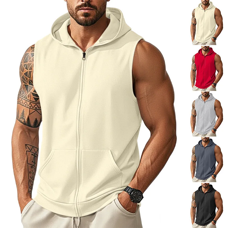 Minimal Solid Sleeveless Zip Hoodie for Men With Pockets, Comfort Breathable Fitness Casual Summer Tops
Minimal Solid Sleeveless Zip Hoodie for Men With Pockets, Comfort Breathable Fitness Casual Summer Tops