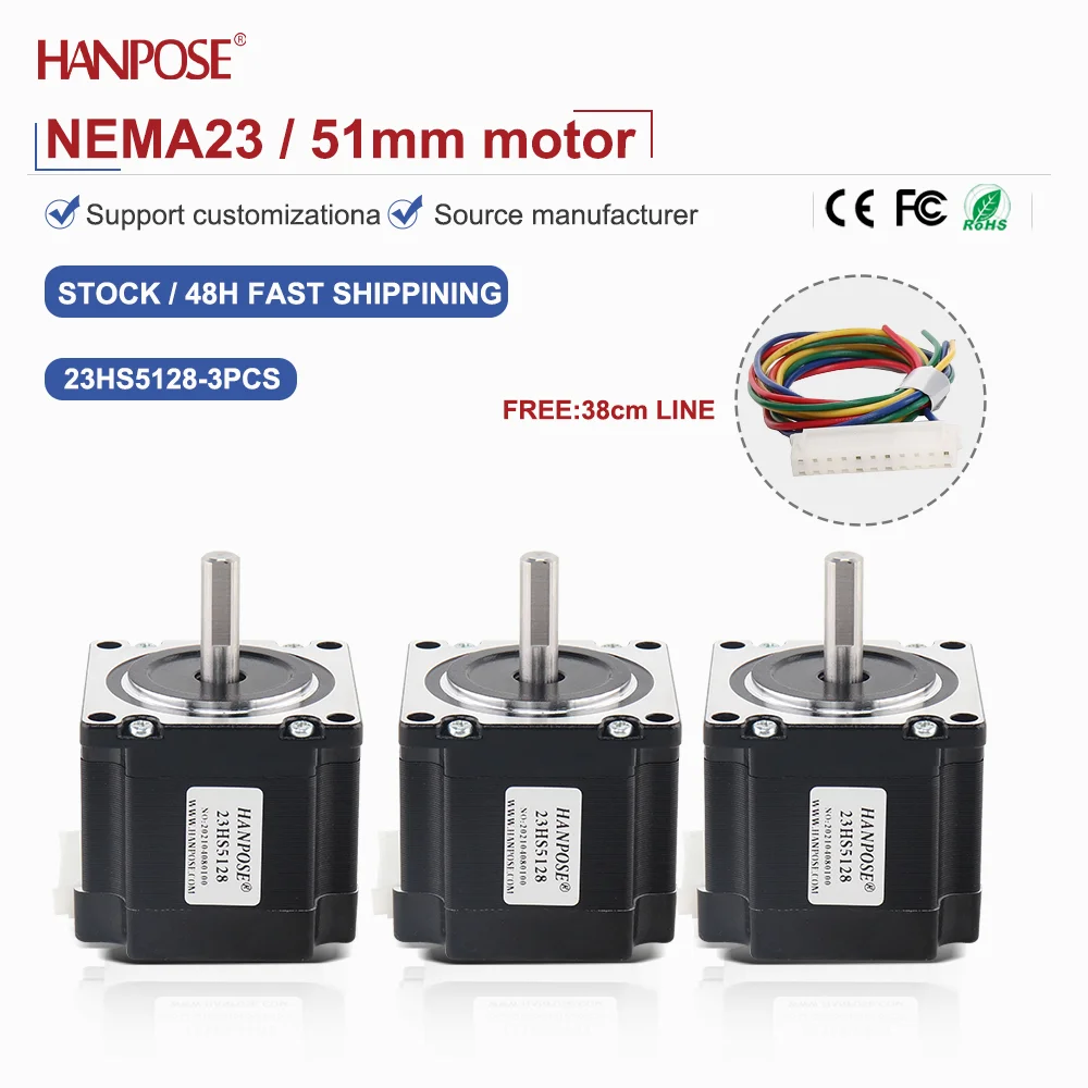 NEMA23 3PCS 23HS5128 stepper motor 1.01N.m 2.8A two-phase four wire 3D printing accessories motor manufacturer direct sales
NEMA23 3PCS 23HS5128 stepper motor 1.01N.m 2.8A two-phase four wire 3D printing accessories motor manufacturer direct sales