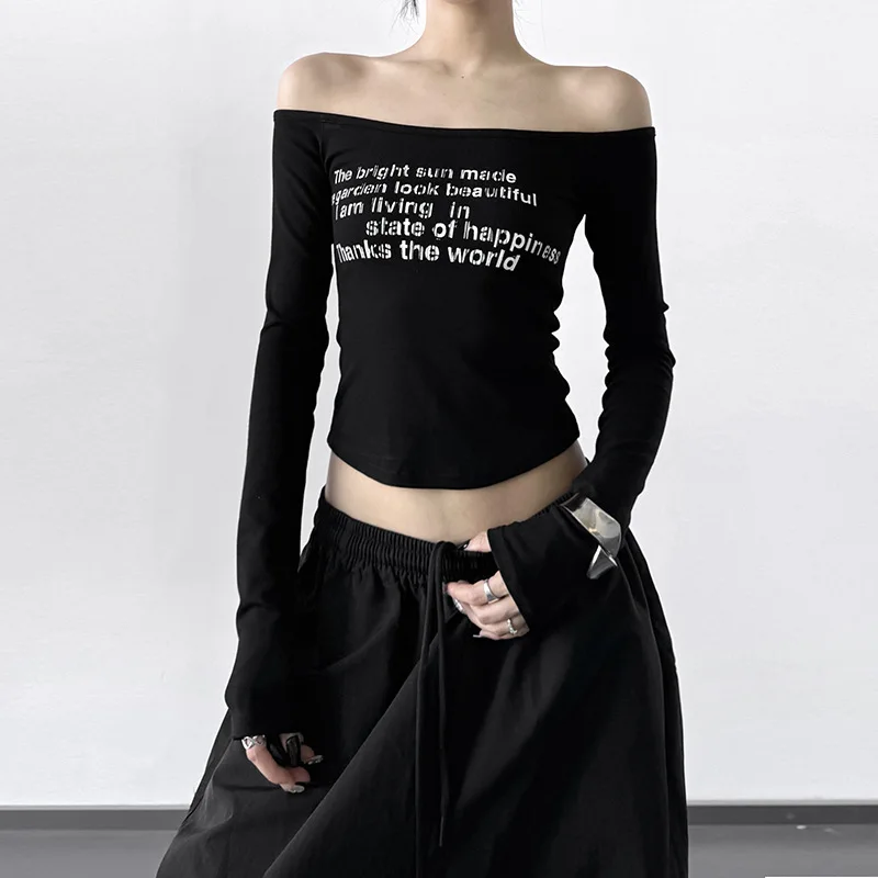 American Sexy One-line Neck Off-the-shoulder Long-sleeved T-shirt Women's Spring New Style with Hot Girl Slim Slim Black Top
American Sexy One-line Neck Off-the-shoulder Long-sleeved T-shirt Women's Spring New Style with Hot Girl Slim Slim Black Top