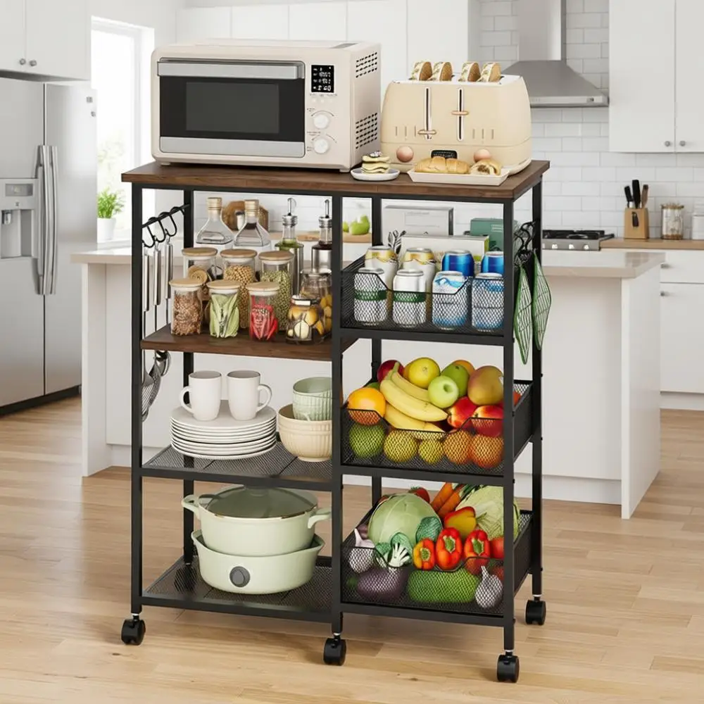 Kitchen Island Carts with Storage - 4-Tier Microwave Table Utility Cart with Hooks & Locking Casters - Rolling Kitchen Cart Orga
Kitchen Island Carts with Storage - 4-Tier Microwave Table Utility Cart with Hooks & Locking Casters - Rolling Kitchen Cart Orga