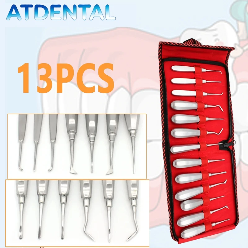 13PCS Dental Luxating Elevator Set, Stainless Steel Curved Root Tips for Oral Surgery Tooth Extraction Dentist Implant Kit
13PCS Dental Luxating Elevator Set, Stainless Steel Curved Root Tips for Oral Surgery Tooth Extraction Dentist Implant Kit