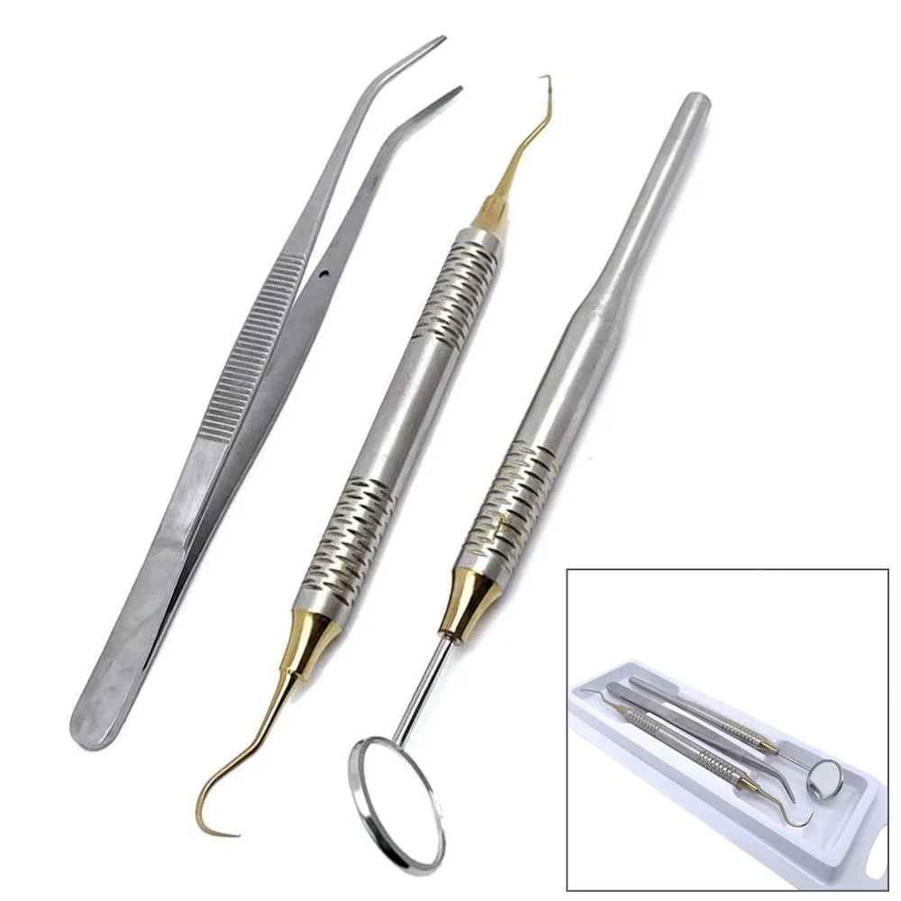 Professional Dental Kit 3Pcs Stainless Steel Mouth Mirror Tweezers Probe Dentist Tools for Teeth Whitening Cleaning
Professional Dental Kit 3Pcs Stainless Steel Mouth Mirror Tweezers Probe Dentist Tools for Teeth Whitening Cleaning