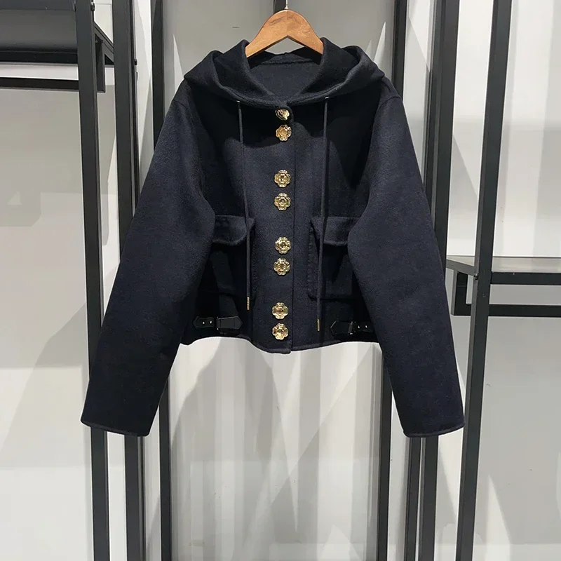 Women Double-Sided Woolen Hooded Coat Flower Metal Buckle Autumn Winter Ladies Solid Color Hoodies Jacket Tops
Women Double-Sided Woolen Hooded Coat Flower Metal Buckle Autumn Winter Ladies Solid Color Hoodies Jacket Tops