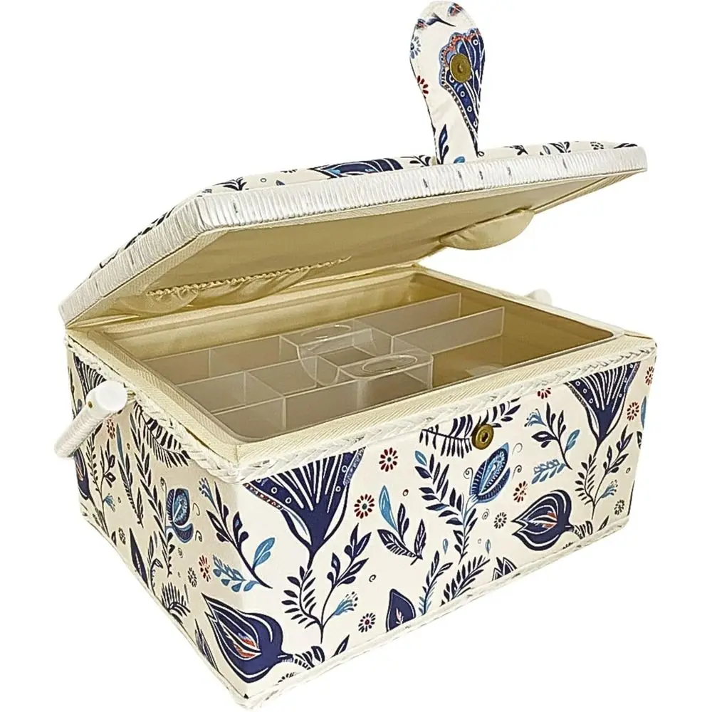 Wooden Sewing Basket Empty Large Box with Removable Tray, Stylish Organizer for Craft Supplies and Mending, Blue Garden
Wooden Sewing Basket Empty Large Box with Removable Tray, Stylish Organizer for Craft Supplies and Mending, Blue Garden