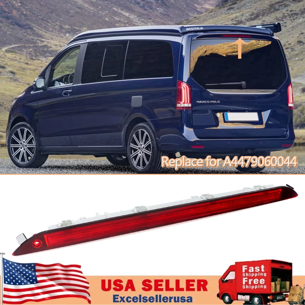 For Mercedes-Benz V-Class W447 V220d 2014-2025 Marco Polo Red 3rd LED Rear Upper Third Brake Light Assembly Replace for A4479060044
For Mercedes-Benz V-Class W447 V220d 2014-2025 Marco Polo Red 3rd LED Rear Upper Third Brake Light Assembly Replace for A4479060044