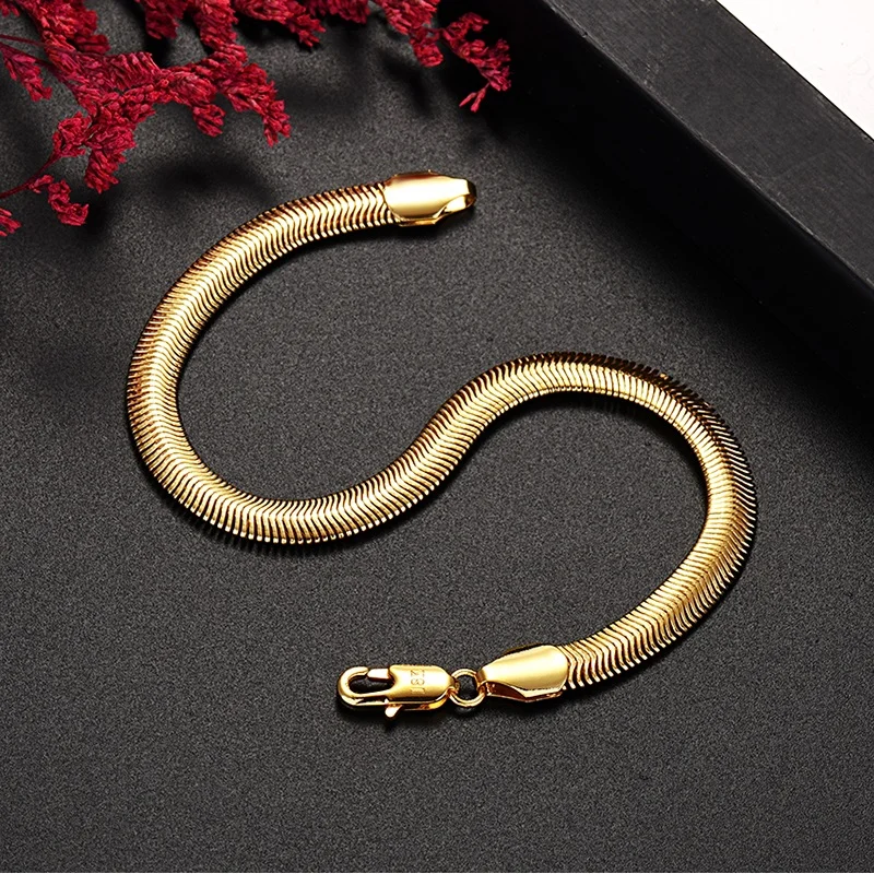 New hot 925 sterling silver 18K gold color 6MM snake bone chain bracelet for Men's Women Fashion designer Jewelry Does not fade
New hot 925 sterling silver 18K gold color 6MM snake bone chain bracelet for Men's Women Fashion designer Jewelry Does not fade