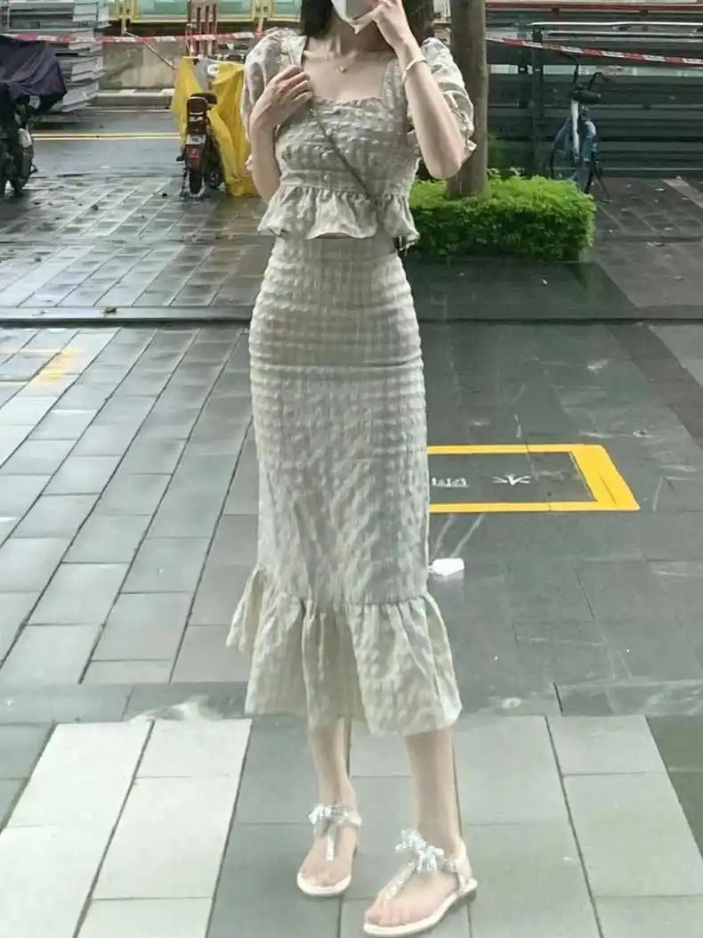 2 Piece Sets Womens Outfits Summer New High-end Advanced Designed Style Puff Sleeve Short-sleeved Top and Long Hip-cover Skirt
2 Piece Sets Womens Outfits Summer New High-end Advanced Designed Style Puff Sleeve Short-sleeved Top and Long Hip-cover Skirt