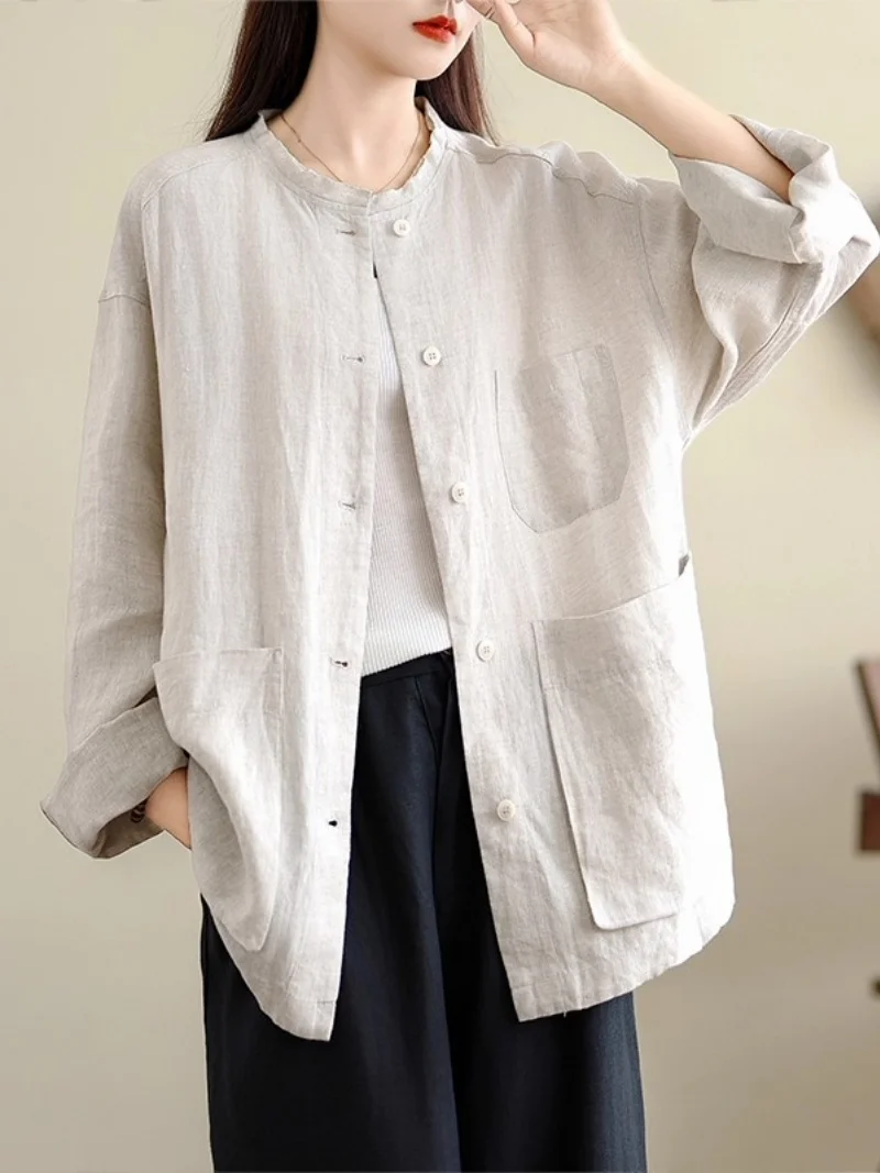Artistic Retro Cotton And Linen Shirt Jacket For Women Autumn Solid Color Loose Round Neck Long Sleeved Cardigan Top w688
Artistic Retro Cotton And Linen Shirt Jacket For Women Autumn Solid Color Loose Round Neck Long Sleeved Cardigan Top w688