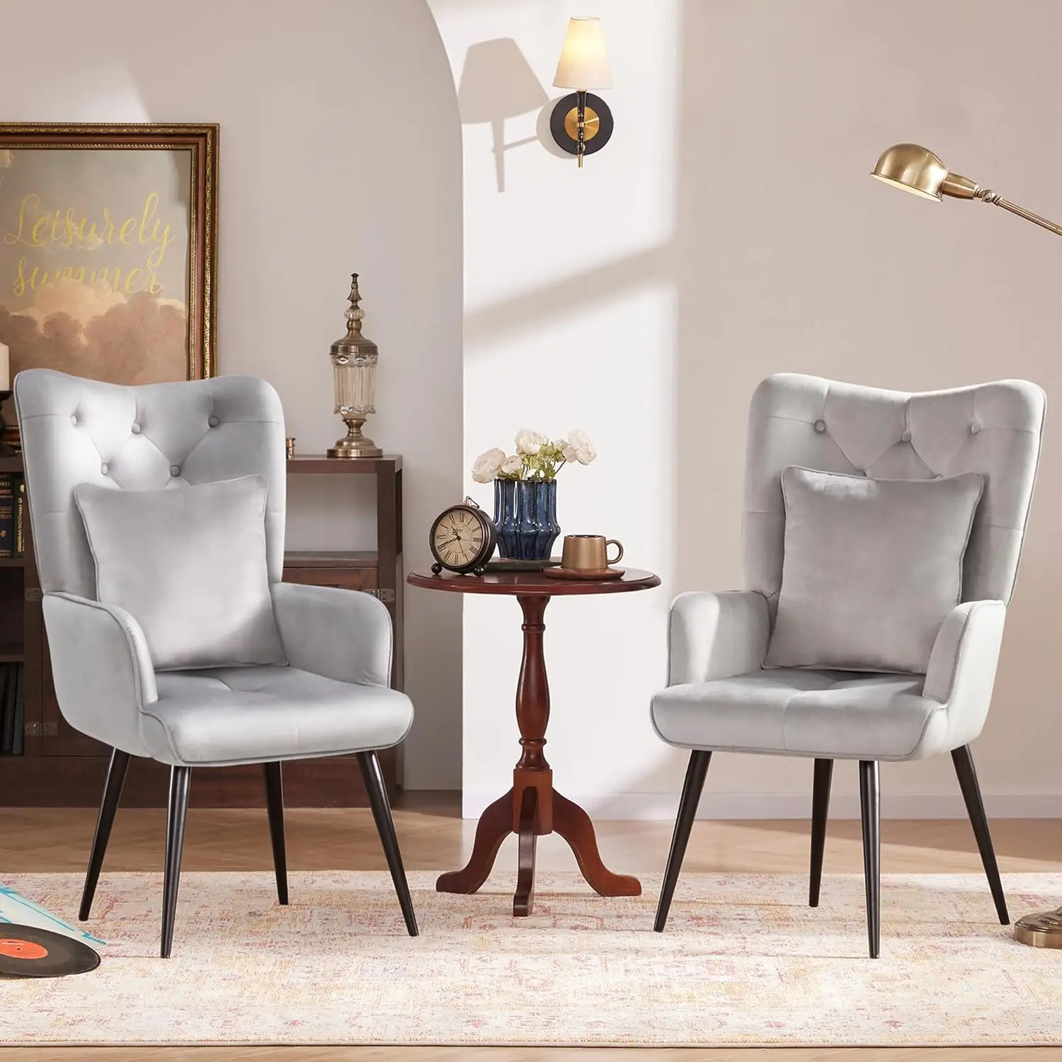 Set of 2 Accent Chairs for Living Room,Wingback Reading Arm Chair with Pillows,Vintage Lounge Velvet Accent Side Chairs Bedroom
Set of 2 Accent Chairs for Living Room,Wingback Reading Arm Chair with Pillows,Vintage Lounge Velvet Accent Side Chairs Bedroom