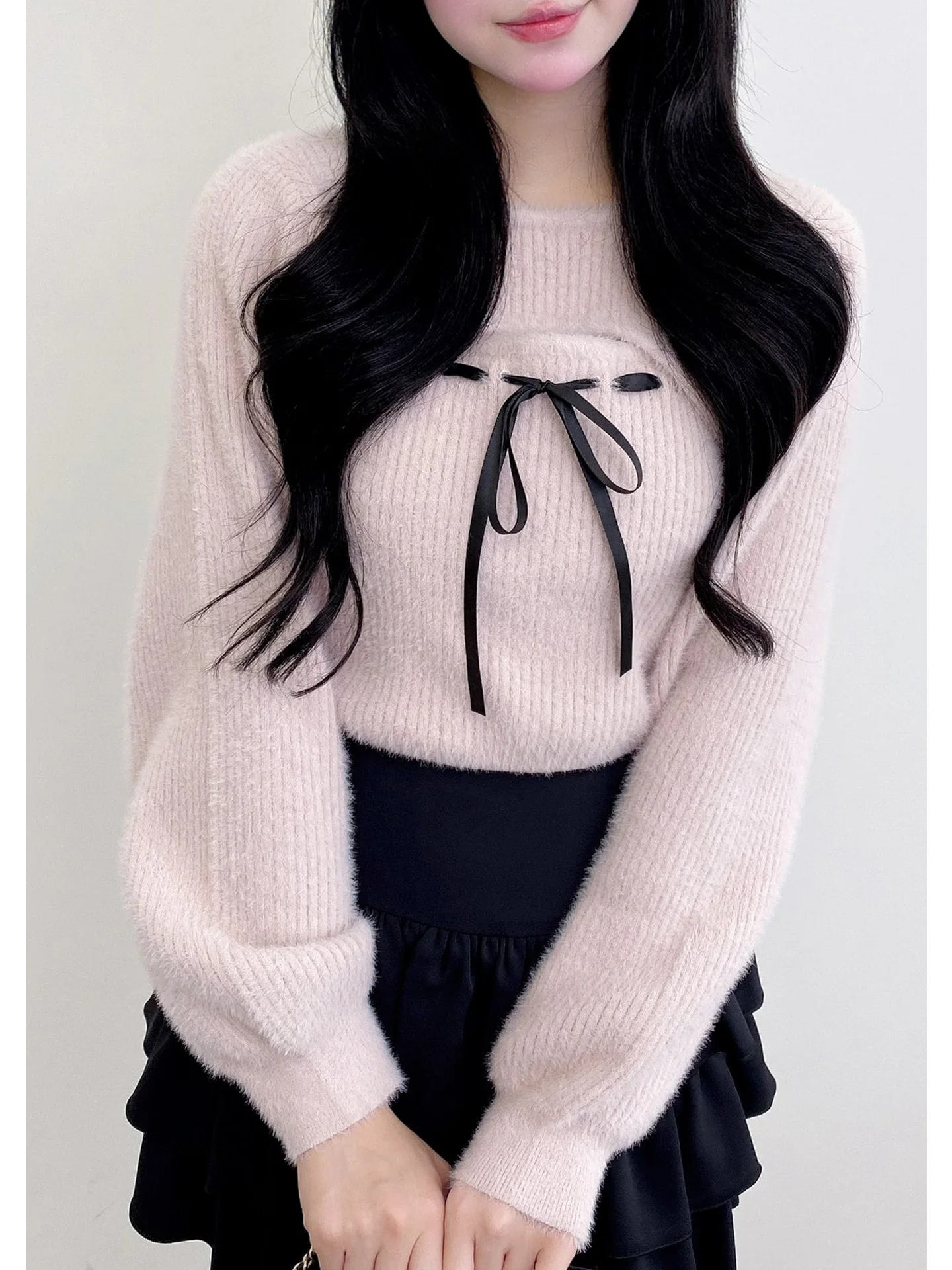 Furry Knitted Top Women's Sweet Pure Desire Style Hollow out Bow Tie Autumn Winter Polyester Fiber Long Sleeve round Neck Shirt
Furry Knitted Top Women's Sweet Pure Desire Style Hollow out Bow Tie Autumn Winter Polyester Fiber Long Sleeve round Neck Shirt