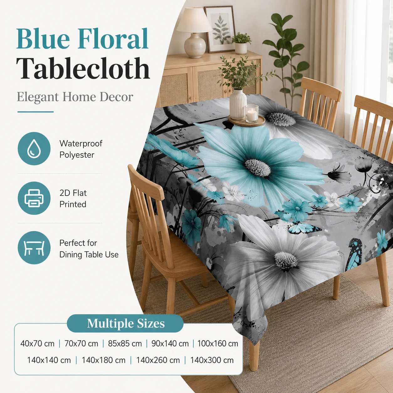 Blue Floral Tablecloth Waterproof Polyester 2D Flat Printed Butterfly Grey Desk Cover For Spring Summer Dining Room Home Decor
Blue Floral Tablecloth Waterproof Polyester 2D Flat Printed Butterfly Grey Desk Cover For Spring Summer Dining Room Home Decor