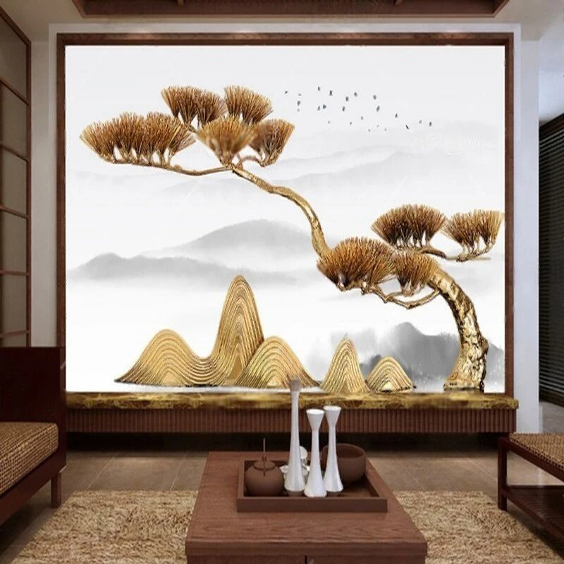 New Chinese-style three-dimensional relief golden pine rockery sofa TV luxurious home decoration bedroom background wall
New Chinese-style three-dimensional relief golden pine rockery sofa TV luxurious home decoration bedroom background wall