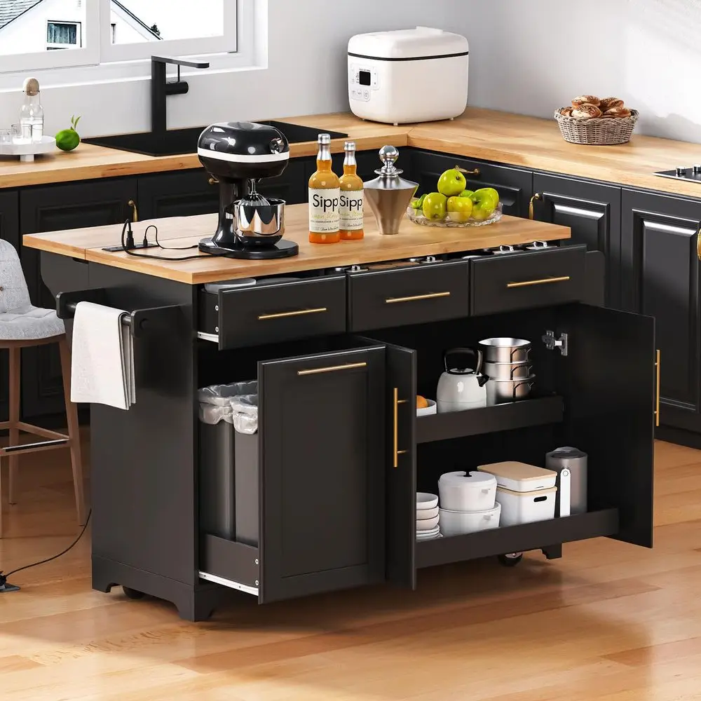 Leaf Kitchen Island with PullOut Trash Can Holder, 59.3Inch Mobile Storage Island Cart on Wheels with Power Outlet, PullOut Org
Leaf Kitchen Island with PullOut Trash Can Holder, 59.3Inch Mobile Storage Island Cart on Wheels with Power Outlet, PullOut Org