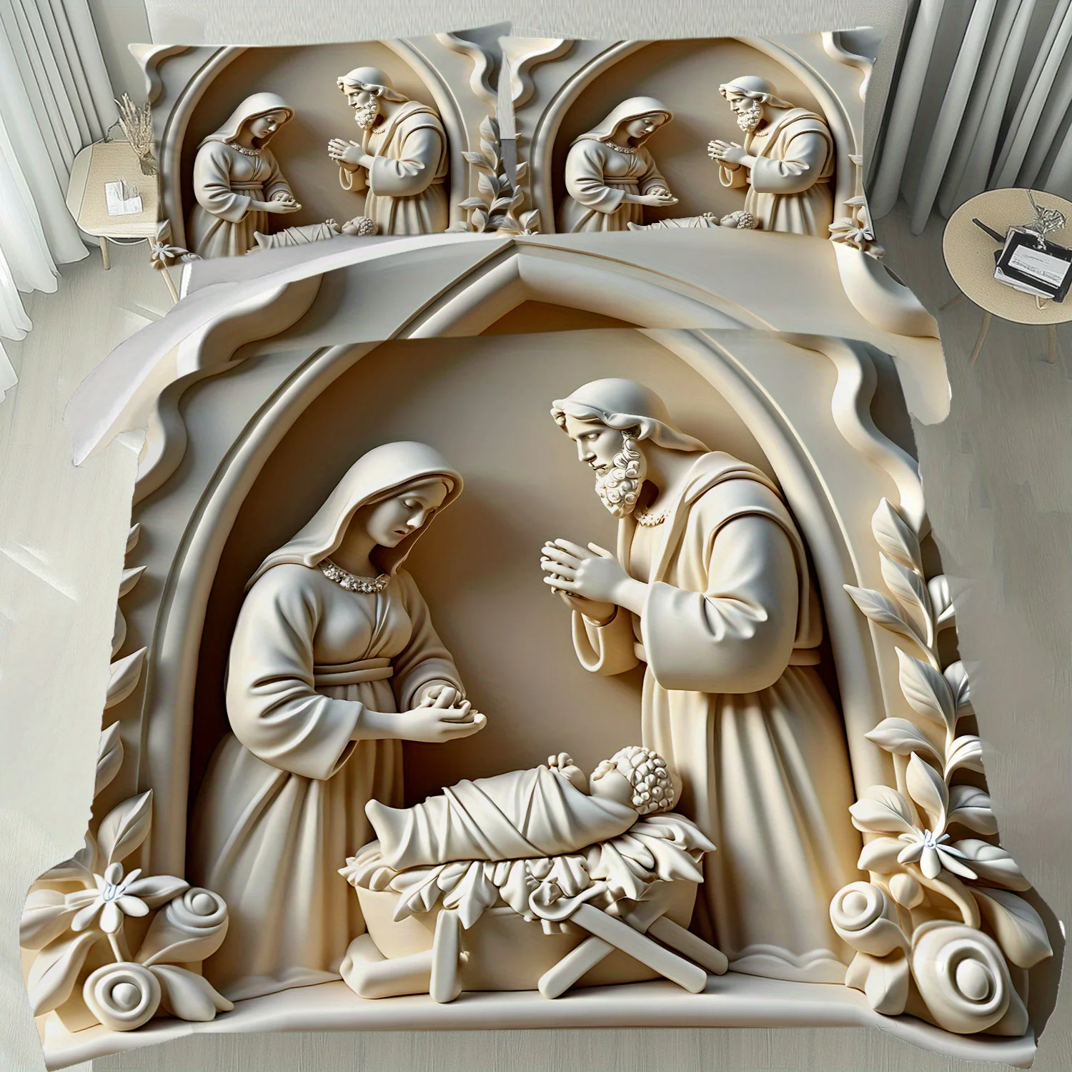 Latacaca 3 шт. Рождественский комплект пододеяльников, мраморный рельефный дизайн Святой семьи, классический христианский культовый стиль,
Latacaca 3 шт. Рождественский комплект пододеяльников, мраморный рельефный дизайн Святой семьи, классический христианский культовый стиль,